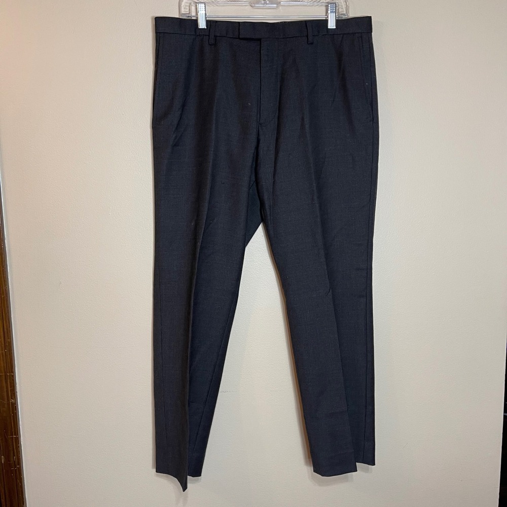 Banana Republic Slim Fit Wool Dress Pants 35x30 Charcoal‎ Grey Micro-Check Mens
